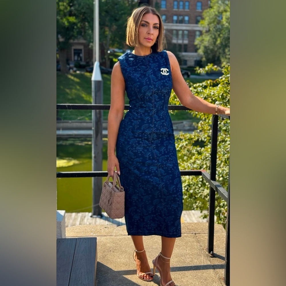 NWT FORE Zip Back Denim Midi